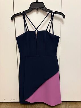 BCBGMaxAzria Navy and Pink Asymmetrical Mini Dress